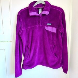 Patagonia Fleece Pullover Jacket Womens M Magenta Purple Re-Tool Snap-T 1/4 Snap